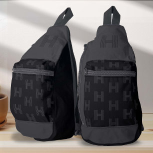 Bandolera Patrón de monograma, negro monogramado moderno