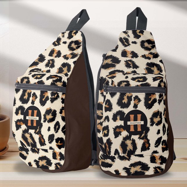 Bandolera Patrón de piel animal monograma leopardo (Leopard skin motif print, sling back)