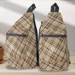 Bandolera Patrón de plaid de época monogramado a cuadros