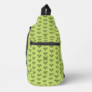 Bandolera Patrón de raqueta de tenis negro monogramado