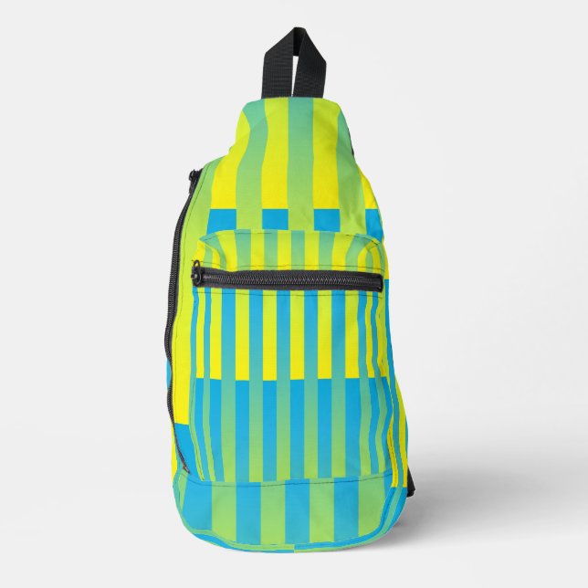 Bandolera Patrón de rayas azul amarillo verde (Anverso)