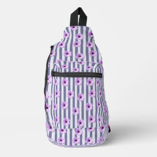 Bandolera patrón de rayas con margaritas moradas