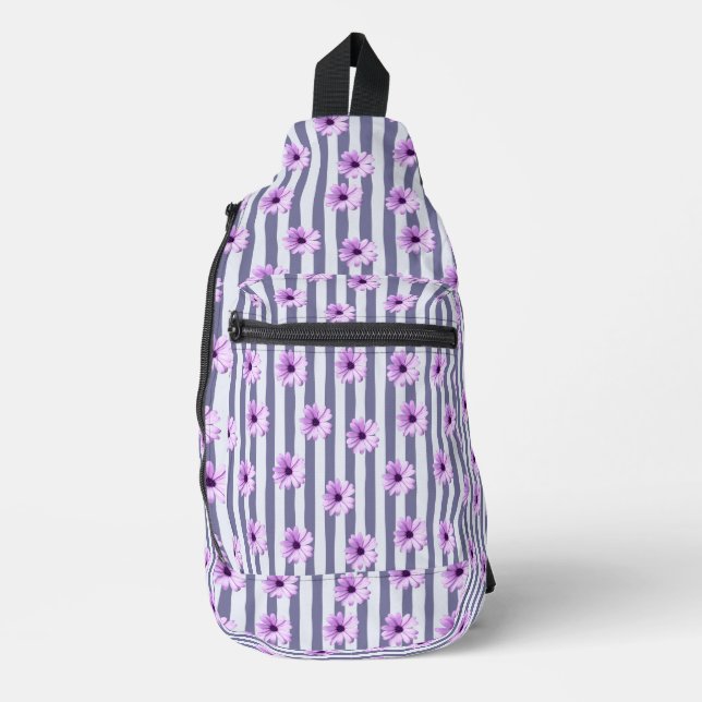 Bandolera patrón de rayas con margaritas moradas (Anverso)
