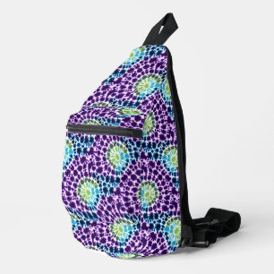 Bandolera Patrón de Tie-Dye Boho Azul Verde Púrpura