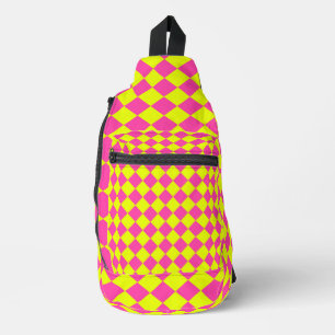 Bandolera Patrón de verificador de diamantes rosa amarillo