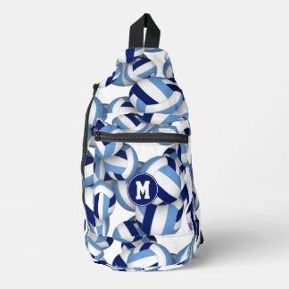 Bandolera Patrón de voleibol blanco azul monogramado
