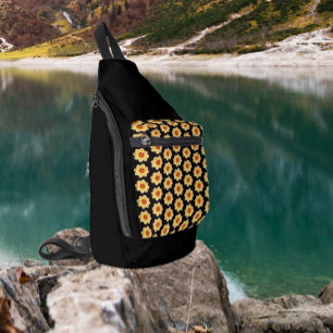 Bandolera Patrón floral de Dahlia amarillo en negro