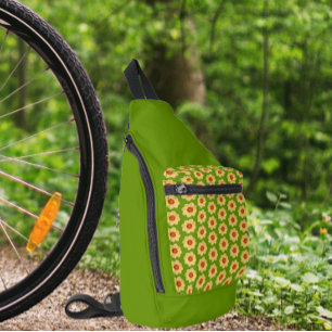 Bandolera Patrón floral de Dahlia amarillo en verde