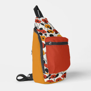 Bandolera Patrón floral retro negrita rojo, Naranja y negro