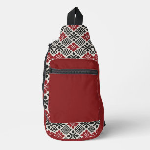 Bandolera Patrón folclórico geométrico keffiyeh blanco rojo