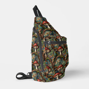 Bandolera Patrón forestal retro elegante de setas bohemias