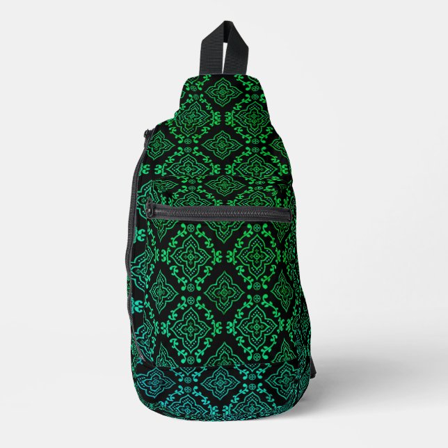 Bandolera Patrón geométrico verde / Estampa india (Anverso)