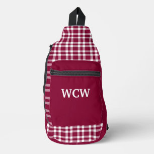 Bandolera Patrón Personalizado de Cuadro Burgundy Blanco