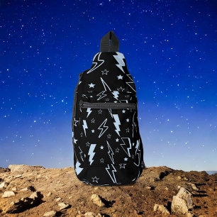 Bandolera Patrón Y2K de fondo negro azul Lightning