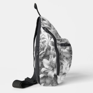 Bandolera Perfección floral de antigüedades en blanco y negr