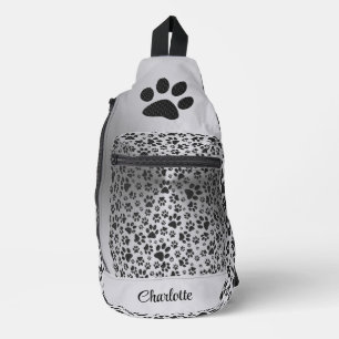 Bandolera Perro con puntos de polka blancos y negros en plat