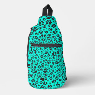 Bandolera Perro Paws Black and White Polka Dot en cian vivo
