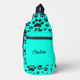 Bandolera Perro Paws Black and White Polka Dot en cian vivo