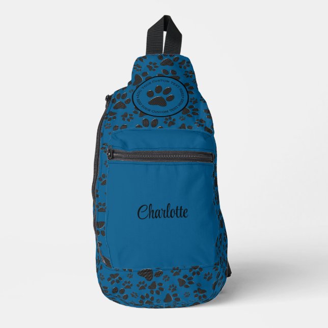 Bandolera Perro traza polka negro y blanco punto azul (Anverso)