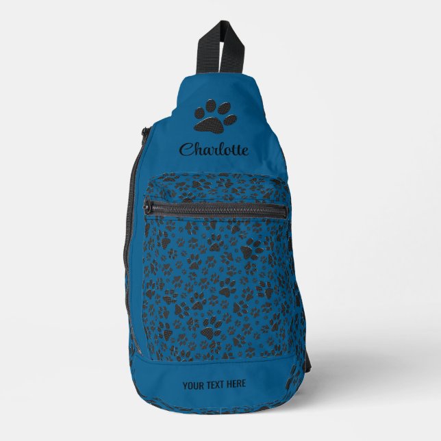 Bandolera Perro traza polka negro y blanco punto azul (Anverso)