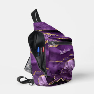 Bandolera Personalizado De Mármol De Purpurina Purple Gold S
