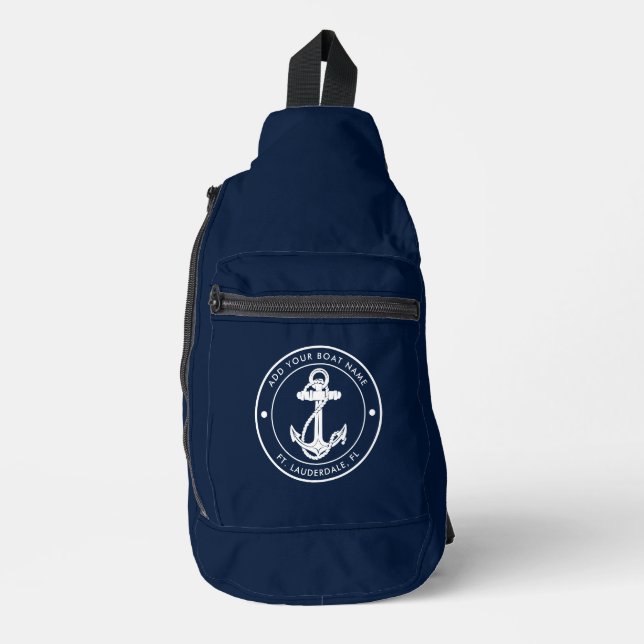 Bandolera Personalizado de nombre de barco azul de la Marina (Anverso)