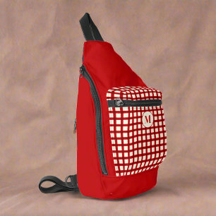 Bandolera Personalizado Monograma Rojo Gingham Feminine Styl