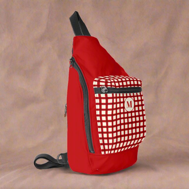 Bandolera Personalizado Monograma Rojo Gingham Feminine Styl (Subido por el creador)
