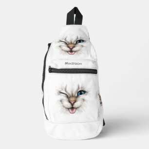 Bandolera Personalizado Texto Winking Cat