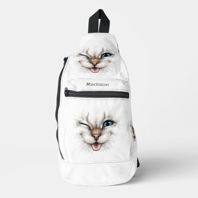 Bandolera Personalizado Texto Winking Cat (Anverso)