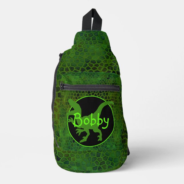 Bandolera Personalized Green Dinosaur  (Anverso)