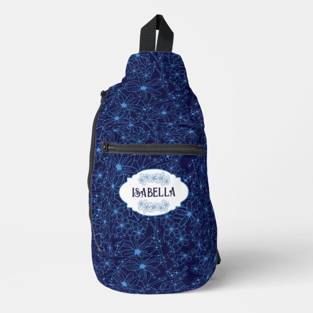 Bandolera Personalized Name Feminine Blue Floral Pattern (Anverso)