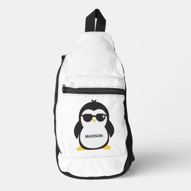 Bandolera Pingüino fresco de nombre personalizado (Anverso)