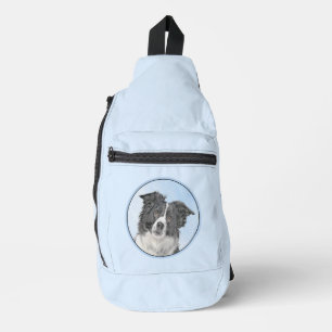 Bandolera Pintura de Border Collie Perro Negro y Blanco Arte