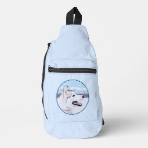 Bandolera Pintura de Husky Siberiano Arte de Perro Plateado 
