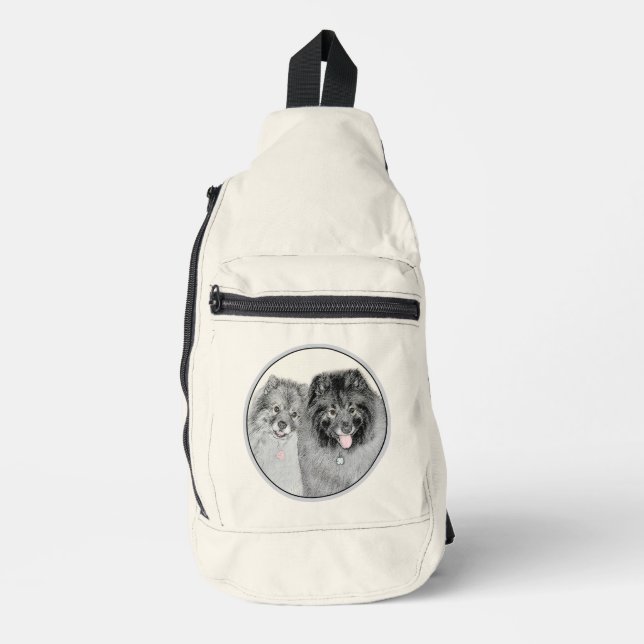 Bandolera Pintura de Keeshond 2 Keeshonden Original Dog Art (Anverso)