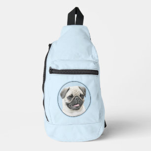 Bandolera Pintura de Pug Ciervo Plateado Lindo Arte Original