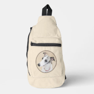 Bandolera Pintura de Whippet Brindle Blanco Arte Original de