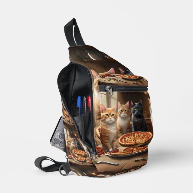 Bandolera "Pizza Paw-ty: ¡Cuatro gatos cavando!" (Abierto)