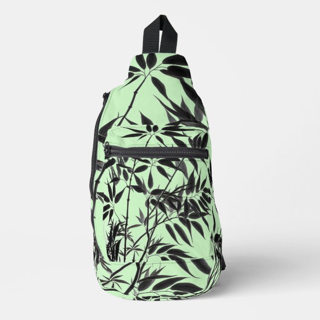 Bandolera Planta de bambú verde negro y blanco (Anverso)