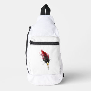 Bandolera Pluma de plumas rojas con nido de oro