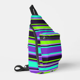 Bandolera Púrpura Vivid, Aqua & Chartreuse Striped Sew Bag