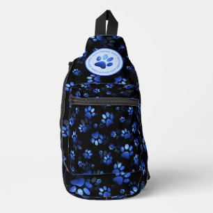 Bandolera Purpurina azul Mascota Impresión sobre fondo negro