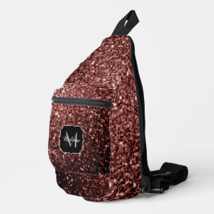 Bandolera Purpurina de imitación rojo marrón brillante Monog