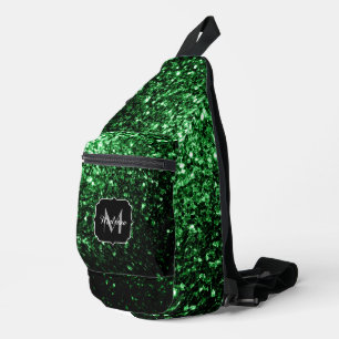 Bandolera Purpurina de imitación verde oscuro chispa Monogra