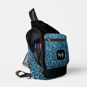 Bandolera Purpurina falso azul claro brillante Monograma neg