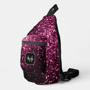 Bandolera Purpurina falso rosa oscuro brilla Monograma