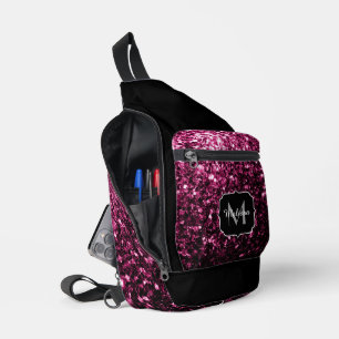 Bandolera Purpurina falso rosa oscuro destella Monograma neg