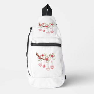 Bandolera Rama de rosas rosadas en acuarela con corazones co