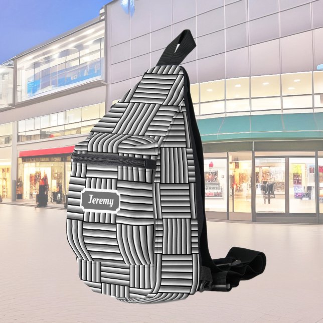 Bandolera Rayas modernas en negro, blanco y gris - personali (Subido por el creador)
